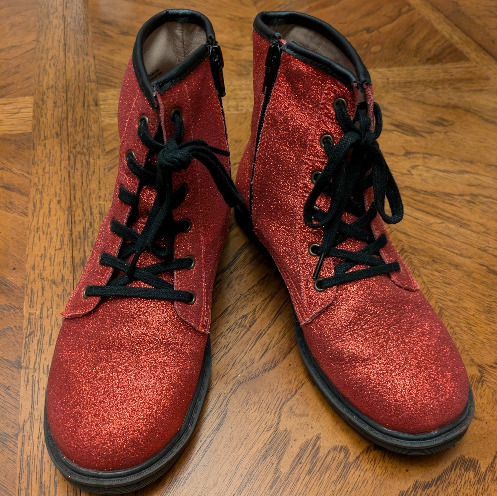 Monkey Feet red glitter boots size 38 VGUC